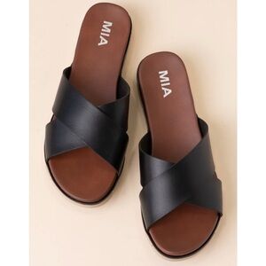 MIA Black Faux Leather Criss Cross Sandal